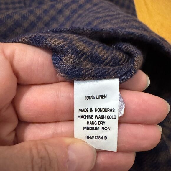 Ann Mashburn Anaya Popover Dress in Brown Navy Gingham Linen Size MED - Picture 12 of 15